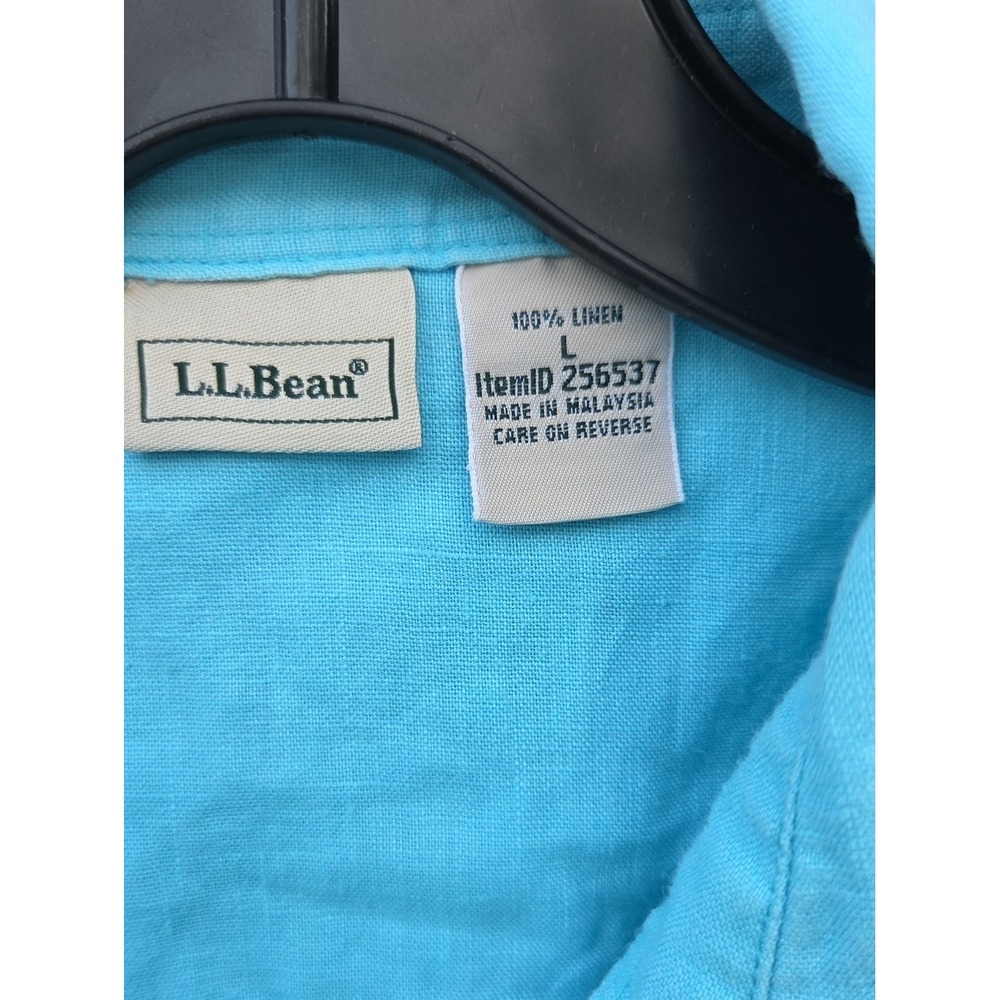 L.L. Bean Linen Turquoise Button Gorp Coastal Preppy Classic Large Ocean Blue - Picture 3 of 4